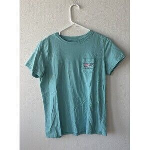 Vineyard Vines Women’s Turquoise Graphic Pink Whale Pocket T-Shirt Size Small